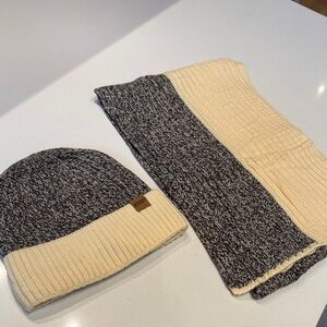 Honnesserry Two-Tone Knit Beanie and Scarf Set, Unisex